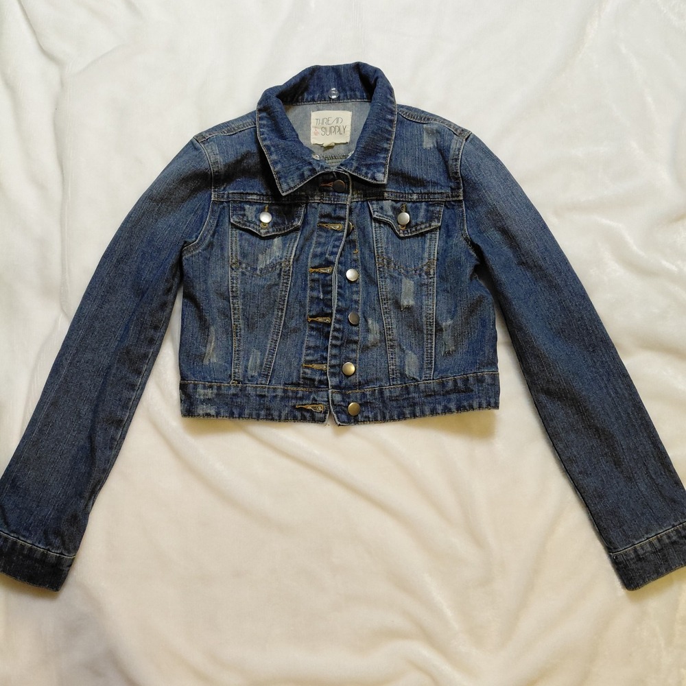 Thread and Supply distressed girl denim crop jacket